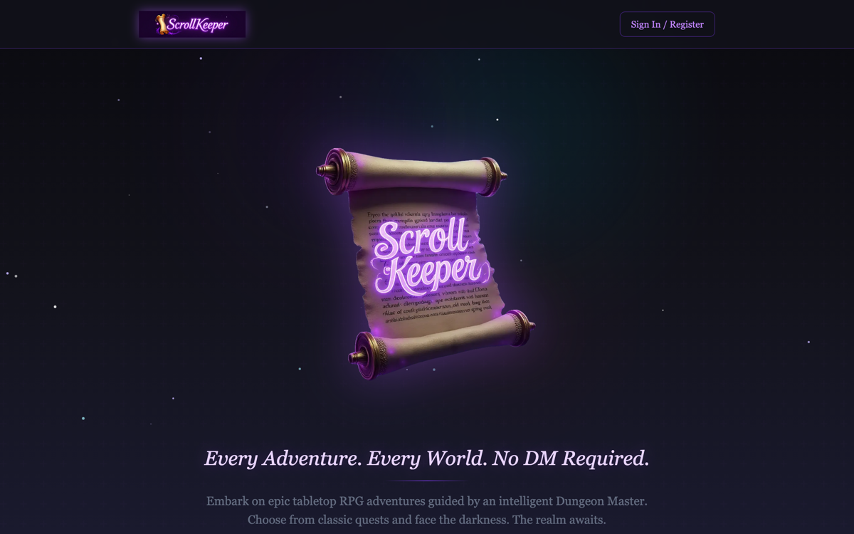 ScrollKeeper AI Dungeon Master web app